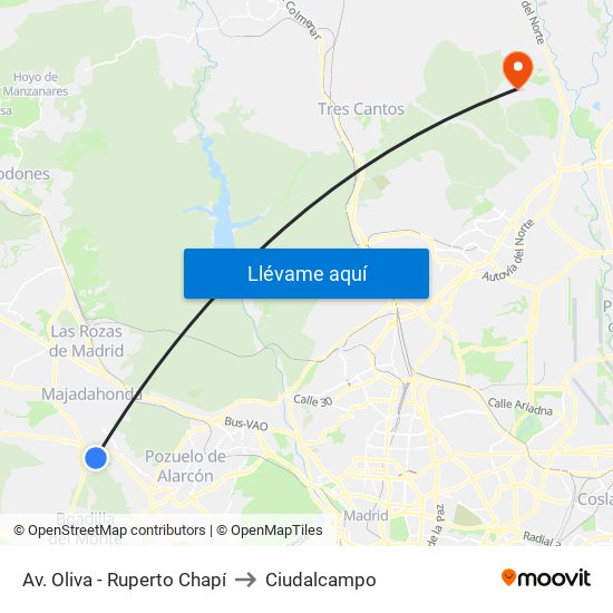 Av. Oliva - Ruperto Chapí to Ciudalcampo map