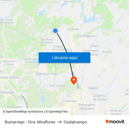 Bustarviejo - Ctra. Miraflores to Ciudalcampo map