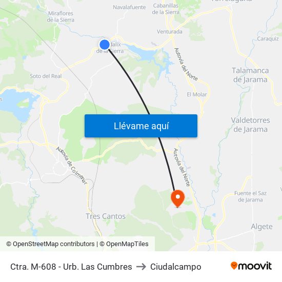 Ctra. M-608 - Urb. Las Cumbres to Ciudalcampo map