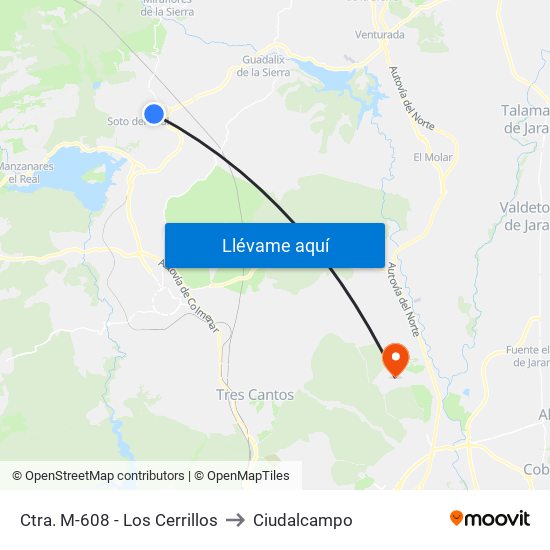 Ctra. M-608 - Los Cerrillos to Ciudalcampo map