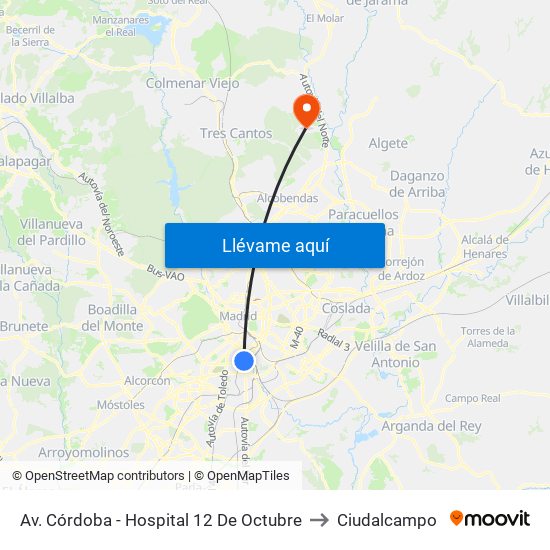 Av. Córdoba - Hospital 12 De Octubre to Ciudalcampo map