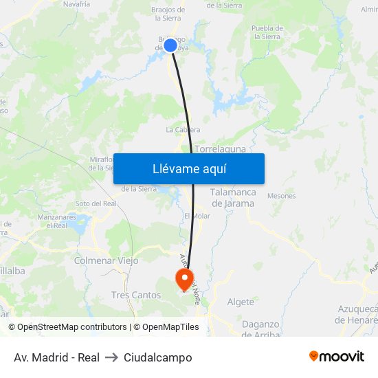 Av. Madrid - Real to Ciudalcampo map