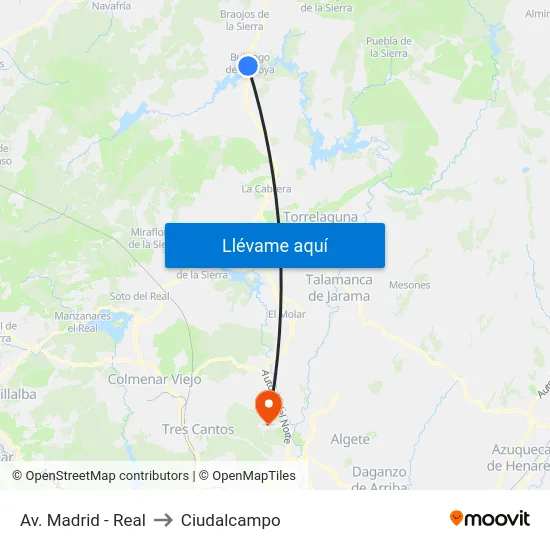 Av. Madrid - Real to Ciudalcampo map