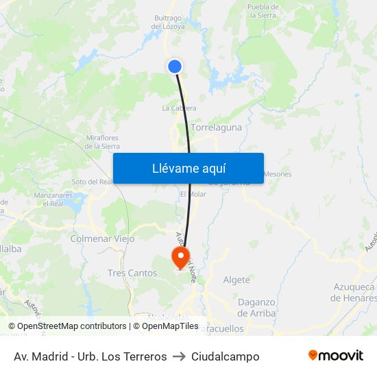 Av. Madrid - Urb. Los Terreros to Ciudalcampo map
