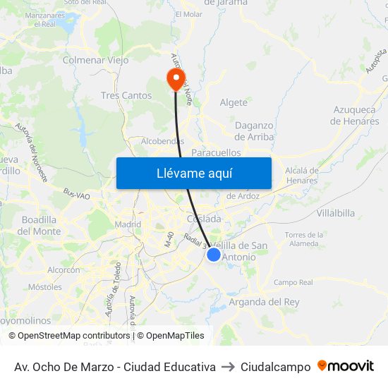 Av. Ocho De Marzo - Ciudad Educativa to Ciudalcampo map
