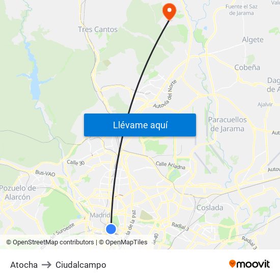 Atocha to Ciudalcampo map