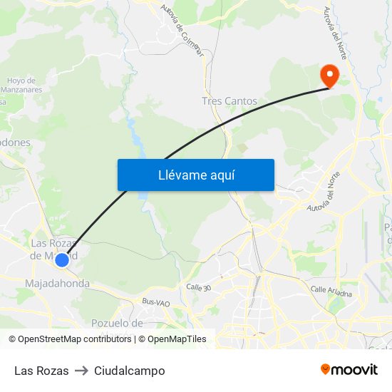 Las Rozas to Ciudalcampo map