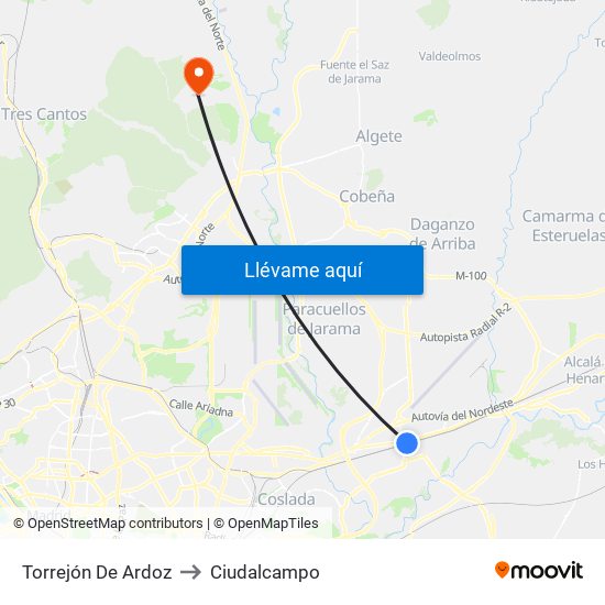 Torrejón De Ardoz to Ciudalcampo map