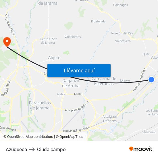 Azuqueca to Ciudalcampo map