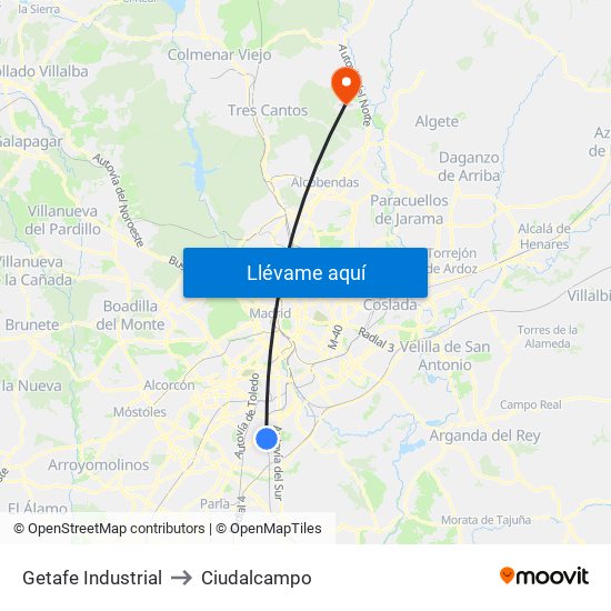 Getafe Industrial to Ciudalcampo map