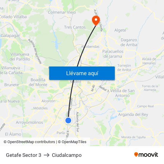 Getafe Sector 3 to Ciudalcampo map