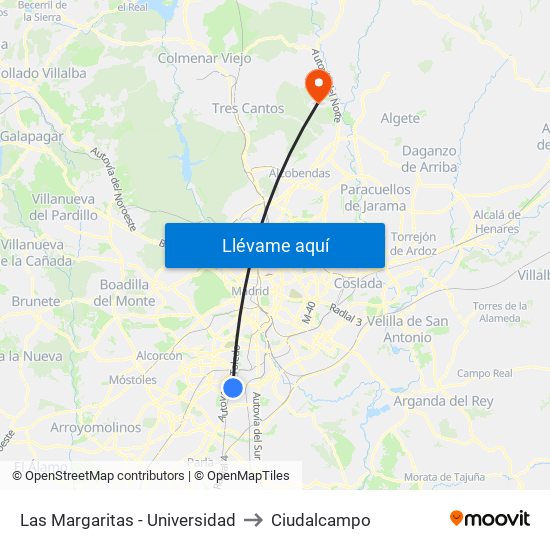 Las Margaritas - Universidad to Ciudalcampo map