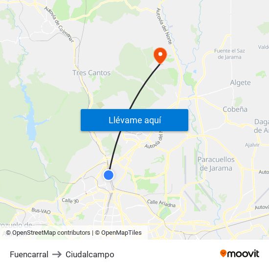 Fuencarral to Ciudalcampo map