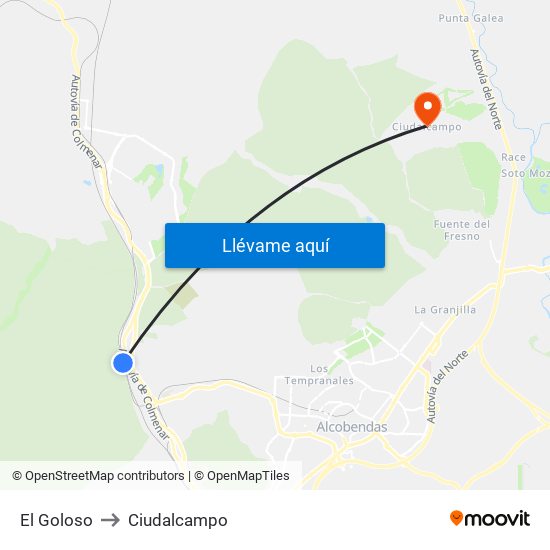 El Goloso to Ciudalcampo map