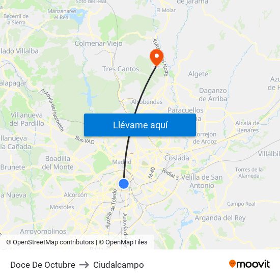 Doce De Octubre to Ciudalcampo map