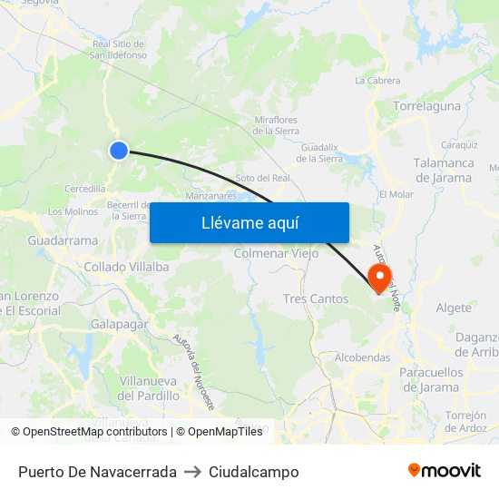 Puerto De Navacerrada to Ciudalcampo map