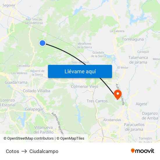 Cotos to Ciudalcampo map
