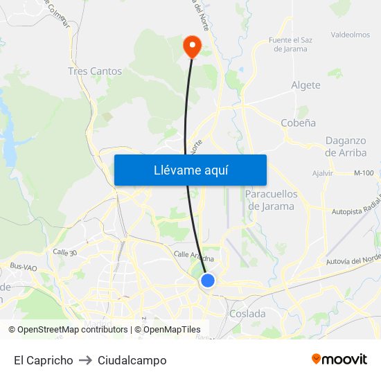 El Capricho to Ciudalcampo map