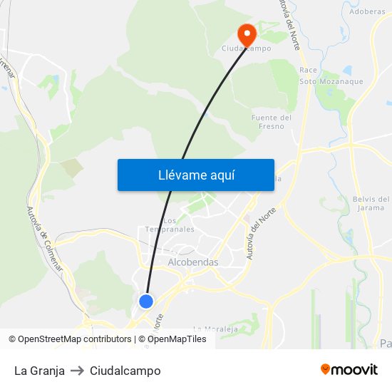 La Granja to Ciudalcampo map