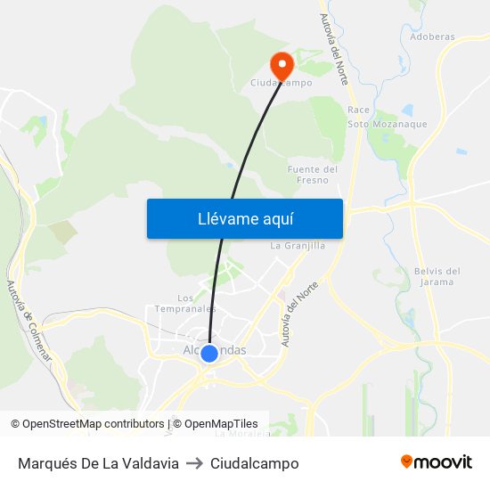Marqués De La Valdavia to Ciudalcampo map
