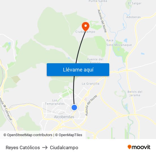 Reyes Católicos to Ciudalcampo map