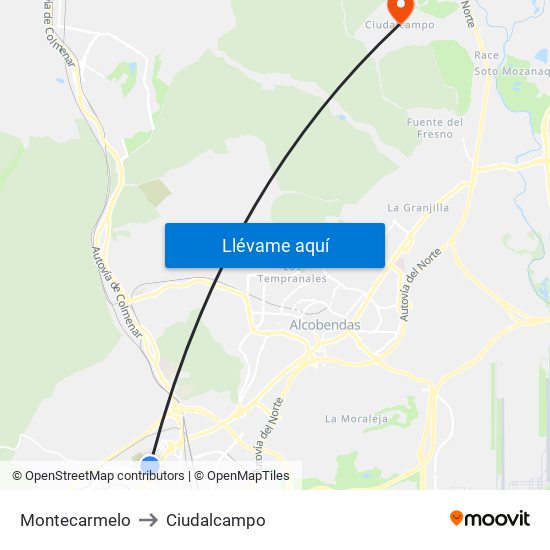 Montecarmelo to Ciudalcampo map