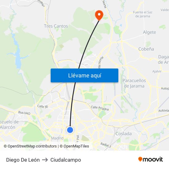 Diego De León to Ciudalcampo map