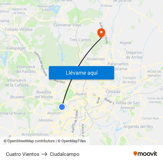 Cuatro Vientos to Ciudalcampo map