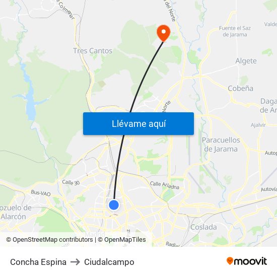 Concha Espina to Ciudalcampo map