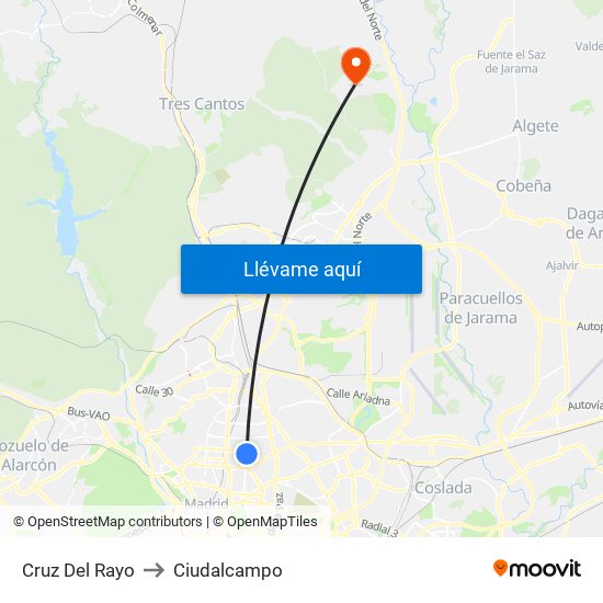 Cruz Del Rayo to Ciudalcampo map