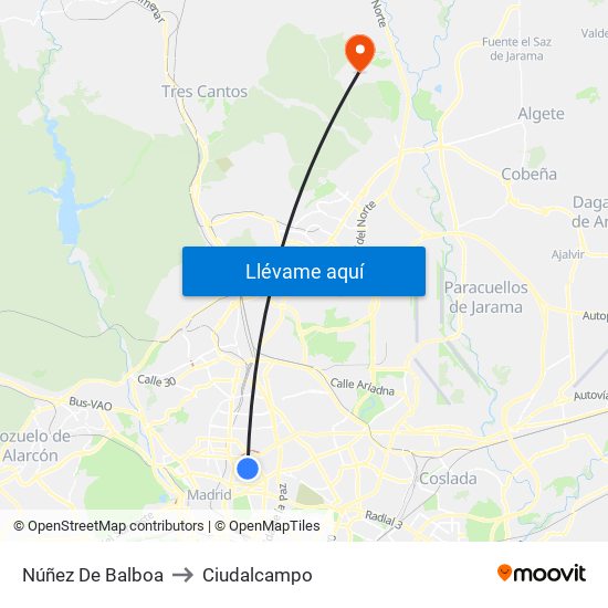 Núñez De Balboa to Ciudalcampo map