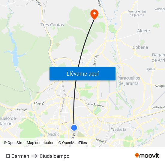 El Carmen to Ciudalcampo map