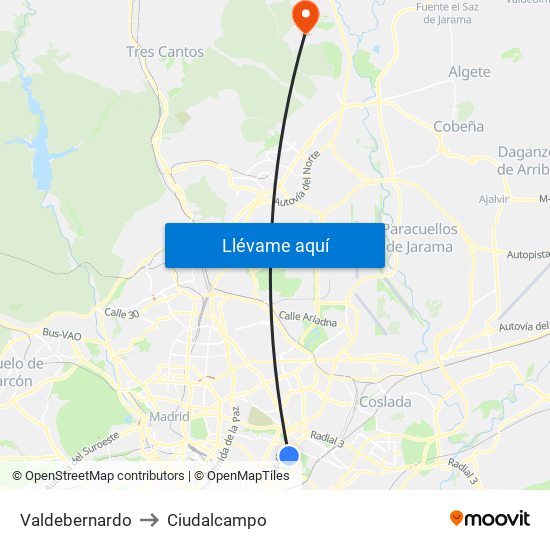 Valdebernardo to Ciudalcampo map