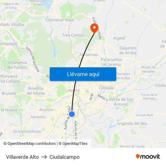 Villaverde Alto to Ciudalcampo map