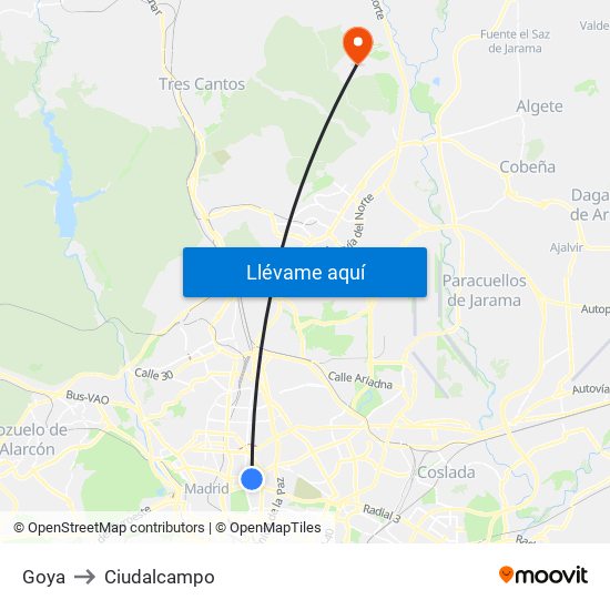 Goya to Ciudalcampo map