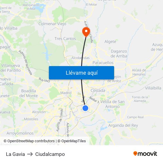 La Gavia to Ciudalcampo map