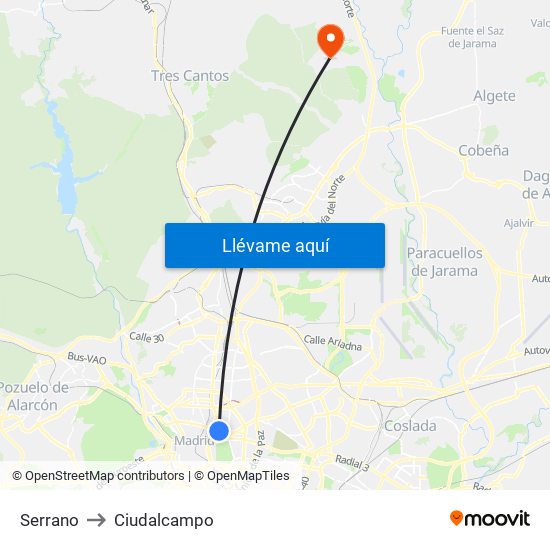 Serrano to Ciudalcampo map