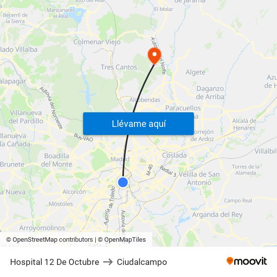 Hospital 12 De Octubre to Ciudalcampo map
