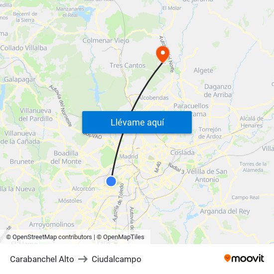 Carabanchel Alto to Ciudalcampo map