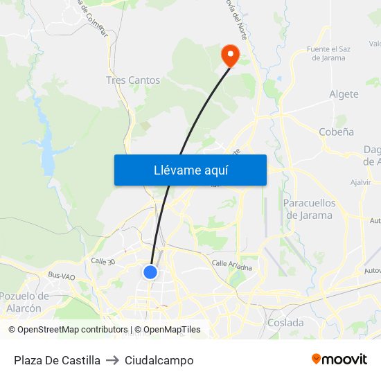 Plaza De Castilla to Ciudalcampo map