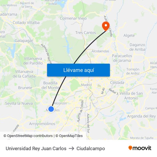 Universidad Rey Juan Carlos to Ciudalcampo map