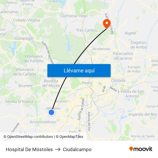 Hospital De Móstoles to Ciudalcampo map