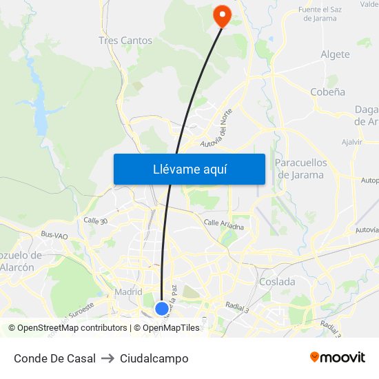 Conde De Casal to Ciudalcampo map