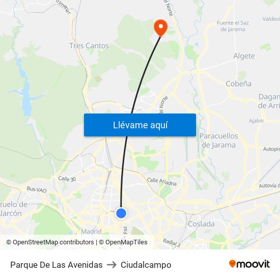 Parque De Las Avenidas to Ciudalcampo map