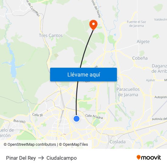 Pinar Del Rey to Ciudalcampo map
