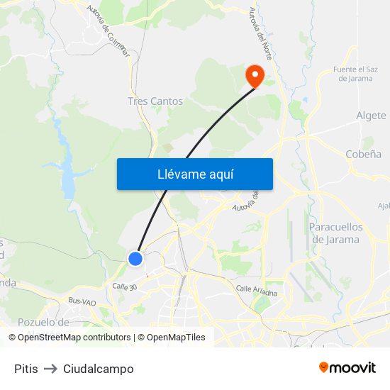 Pitis to Ciudalcampo map