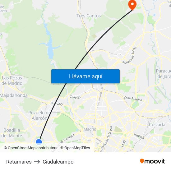 Retamares to Ciudalcampo map
