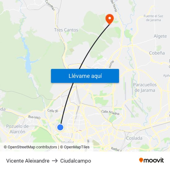 Vicente Aleixandre to Ciudalcampo map