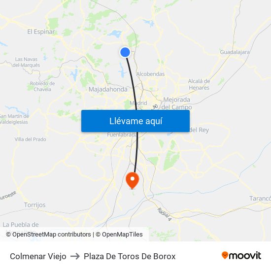 Colmenar Viejo to Plaza De Toros De Borox map