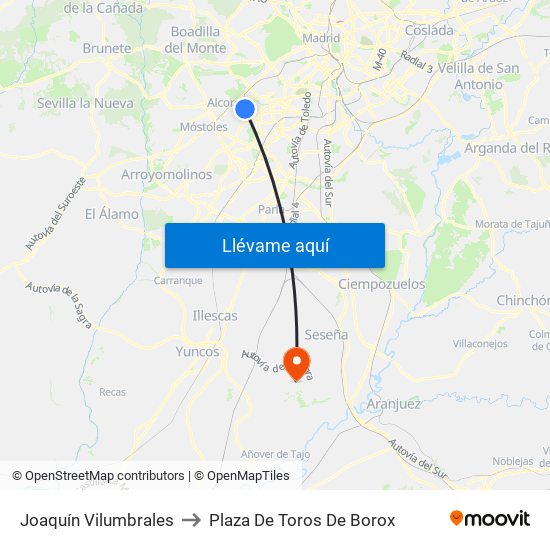 Joaquín Vilumbrales to Plaza De Toros De Borox map